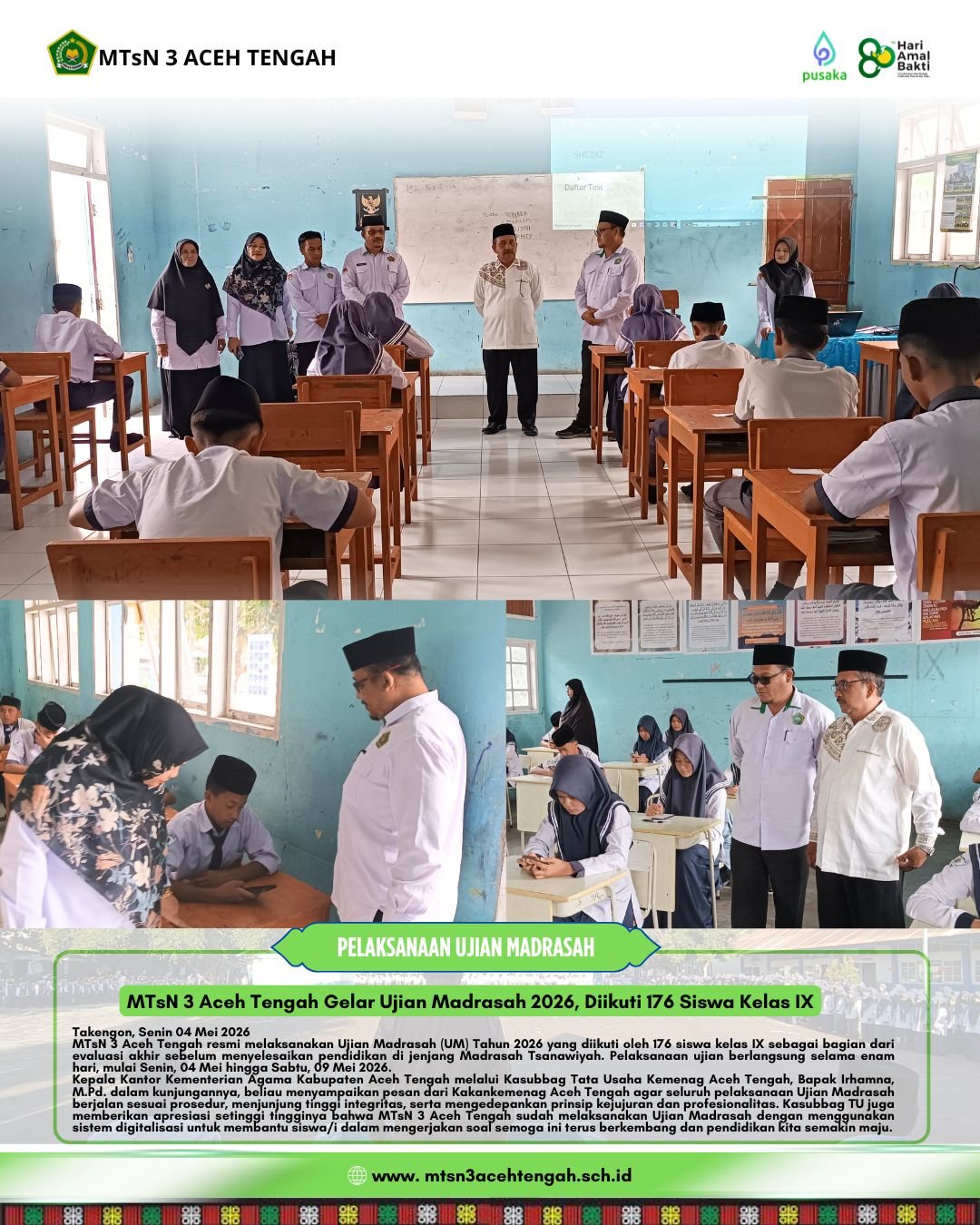 MTsN 3 Aceh Tengah Gelar Ujian Madrasah 2026, Diikuti 176 Siswa Kelas IX