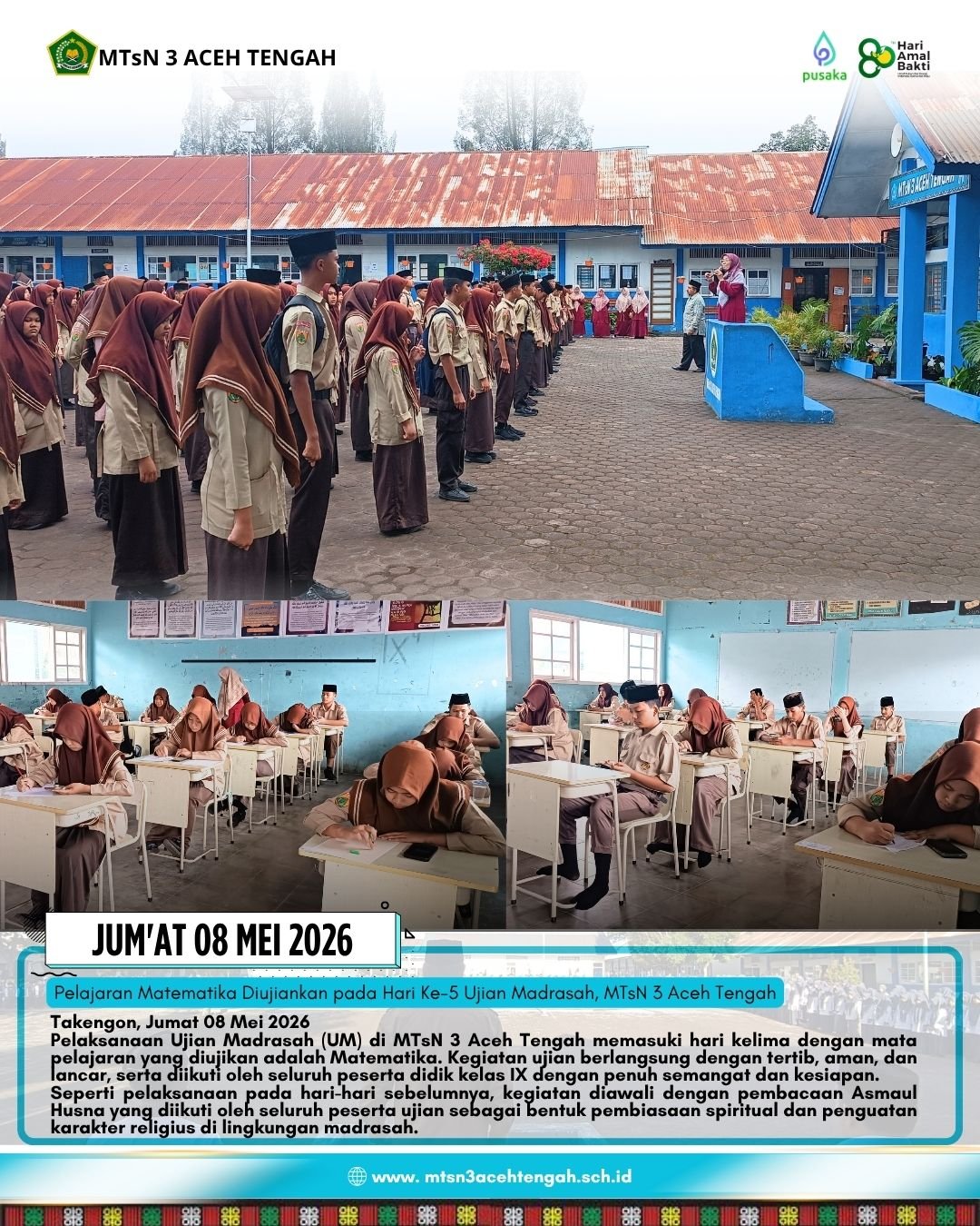 Pelajaran Matematika Diujiankan pada Hari Ke-5 Ujian Madrasah, MTsN 3 Aceh Tengah