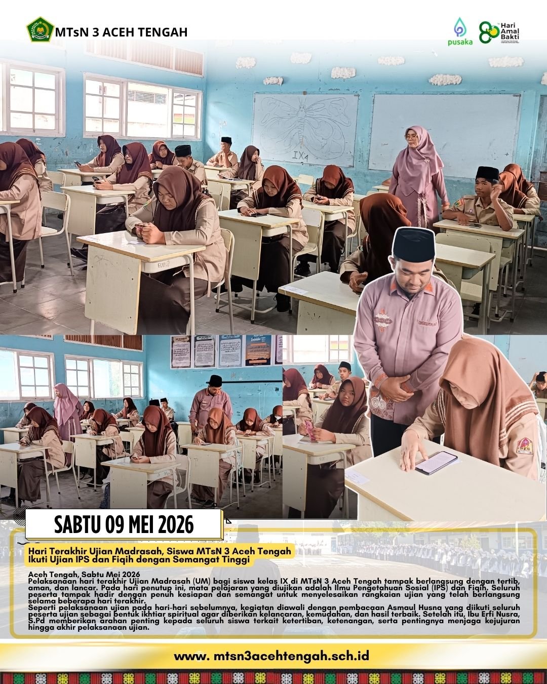 Hari Terakhir Ujian Madrasah, Siswa MTsN 3 Aceh Tengah Ikuti Ujian IPS dan Fiqih dengan Semangat Tinggi