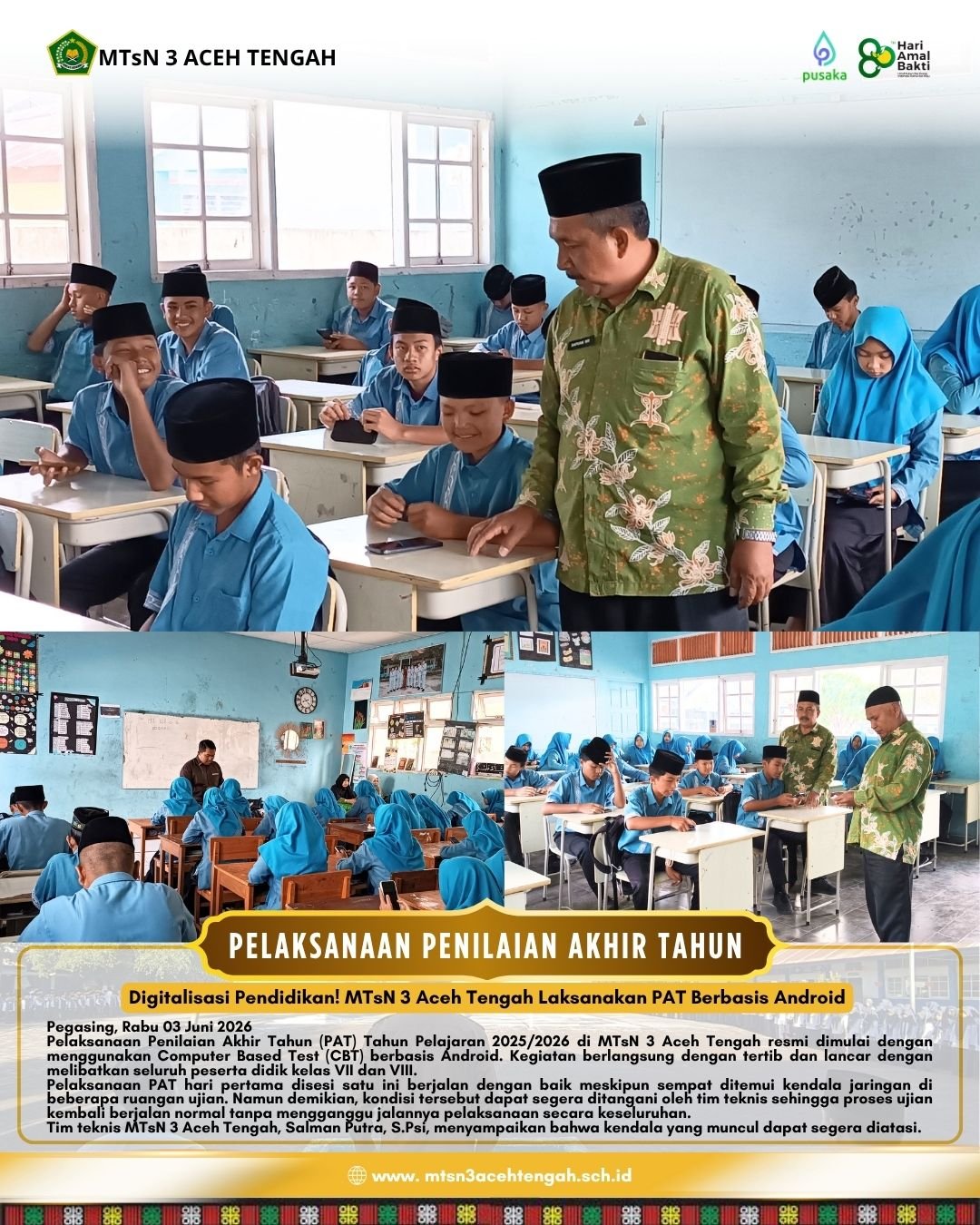 Digitalisasi Pendidikan! MTsN 3 Aceh Tengah Laksanakan PAT Berbasis Android