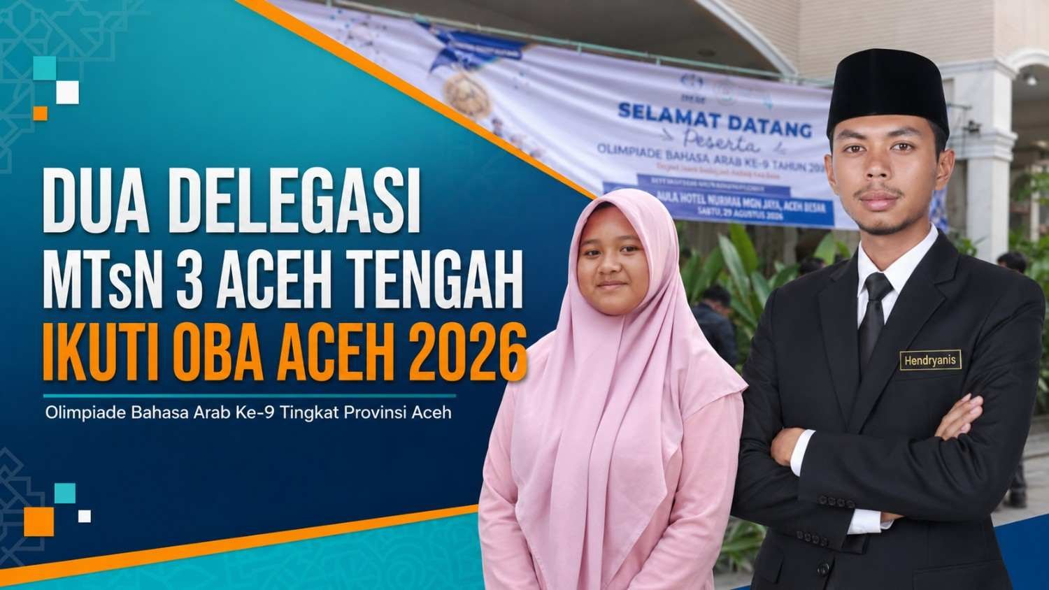 Hendryanis, S.Pd., dan Nabila Ratfifaq, delegasi MTsN 3 Aceh Tengah yang akan mengikuti Olimpiade Bahasa Arab tingkat Provinsi Aceh 2026.
